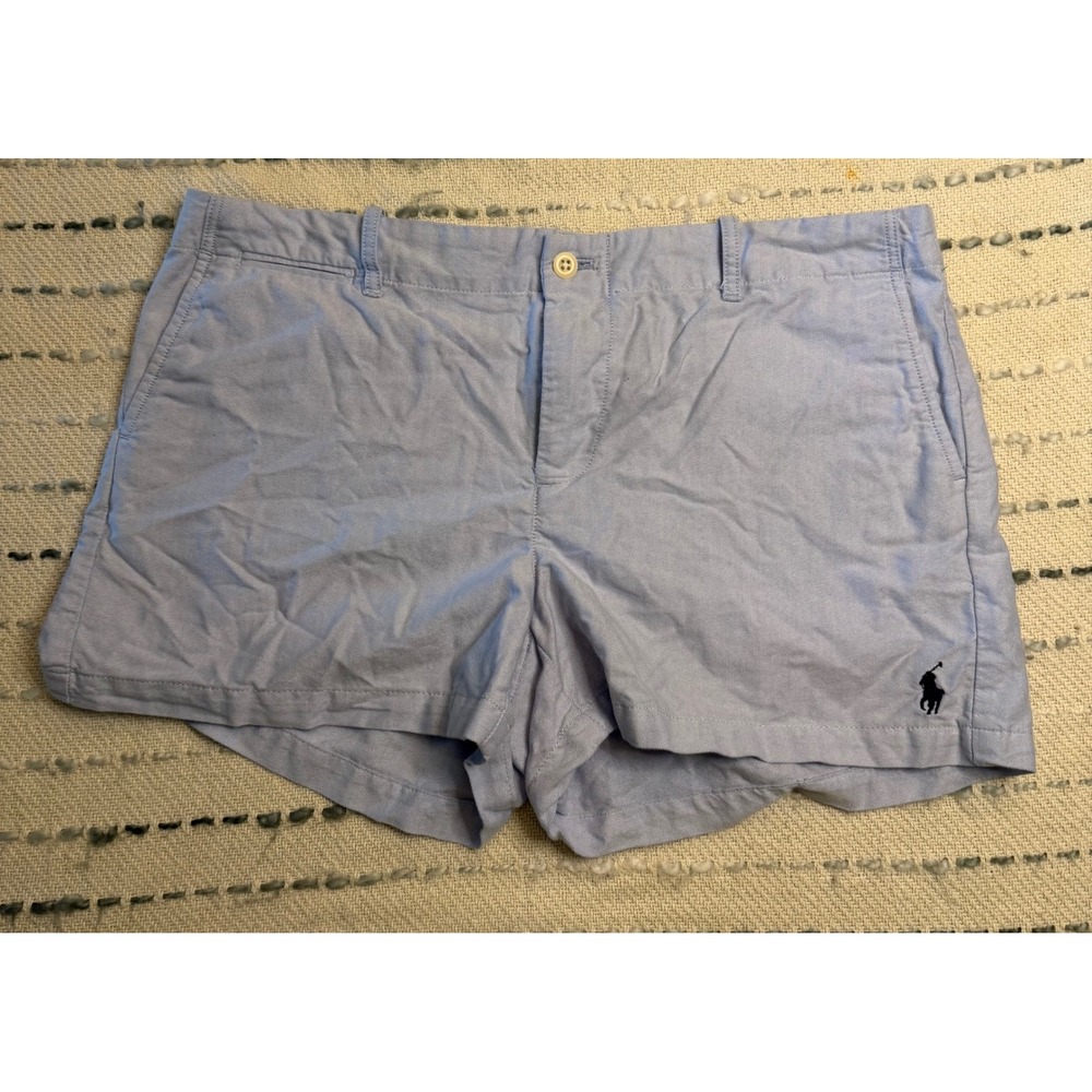 Polo Ralph Lauren Women Light Blue Oxford Chino Shorts Size 10 Pony Logo